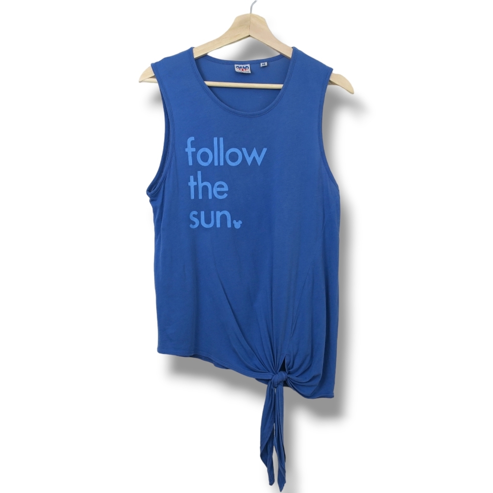 Junk Food x Disney Muscle Tee Shirt Tie Front Follow the Sun Print Blue Medium